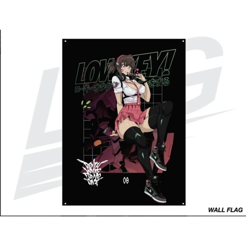 Lowkey Geeks D.VANGELION D.VA X MARI Anime Wall Flag Tapestry Multicolor